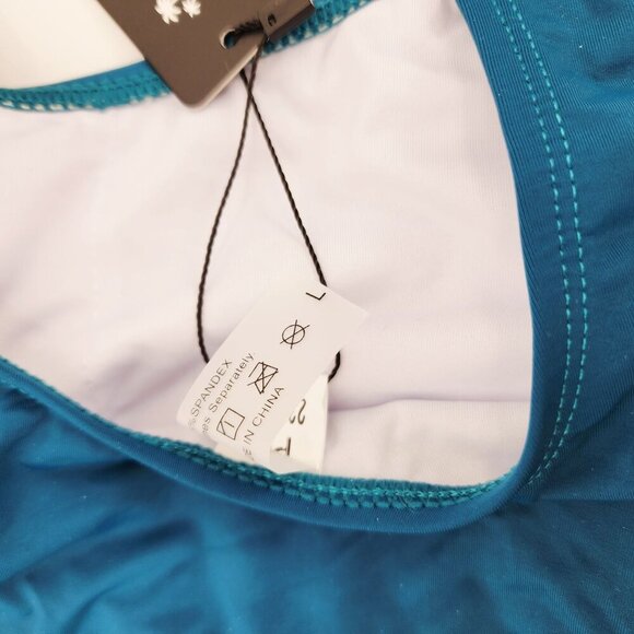 Two-Piece Blue Bikini Set With Scoop Neck Top High-Waist Bottoms Womens Size L - Picture 3 of 5